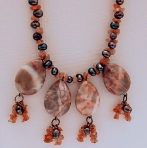 Boho Freshwater Pearl & Sunstone Necklace